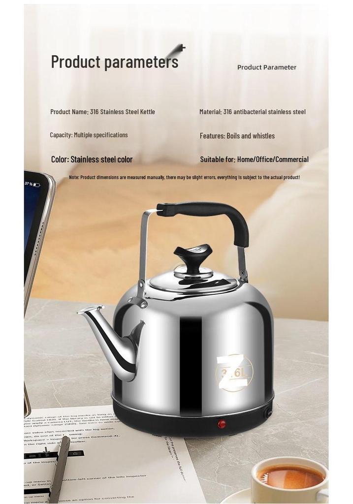 316 Stainless Steel Electric Kettle, Extra Thick, Auto Shut-Off for Boiling Water, Ideal for Elderly Use