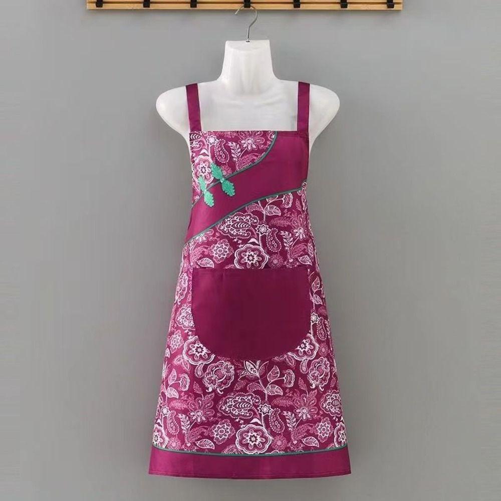 Cheongsam Style Women Flowers Apron Oil-proof Chef Aprons Sleeveless Overalls  Kitchen Use