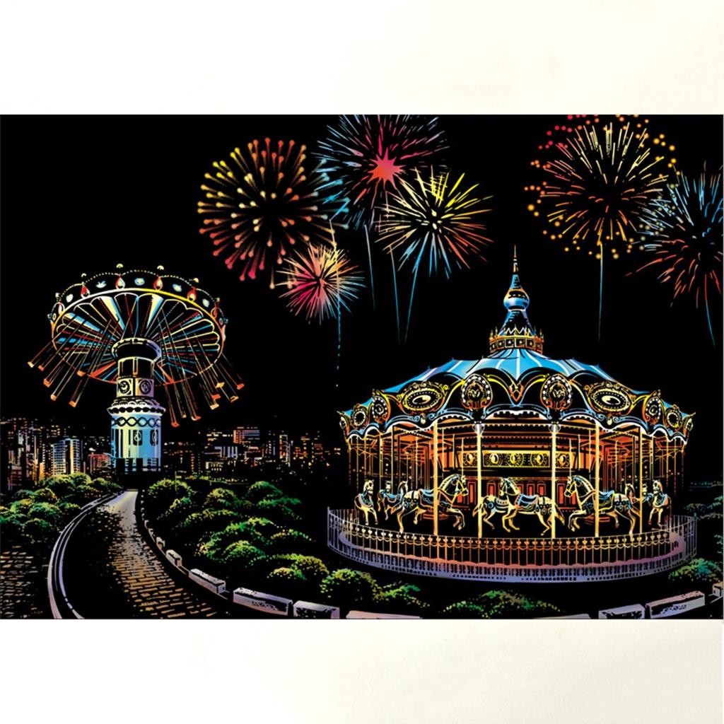 Tablero de Papel para Pintar Paisaje Nocturno con Arte Mágico Rasca Premium Para Actividades Educativas Atractivas