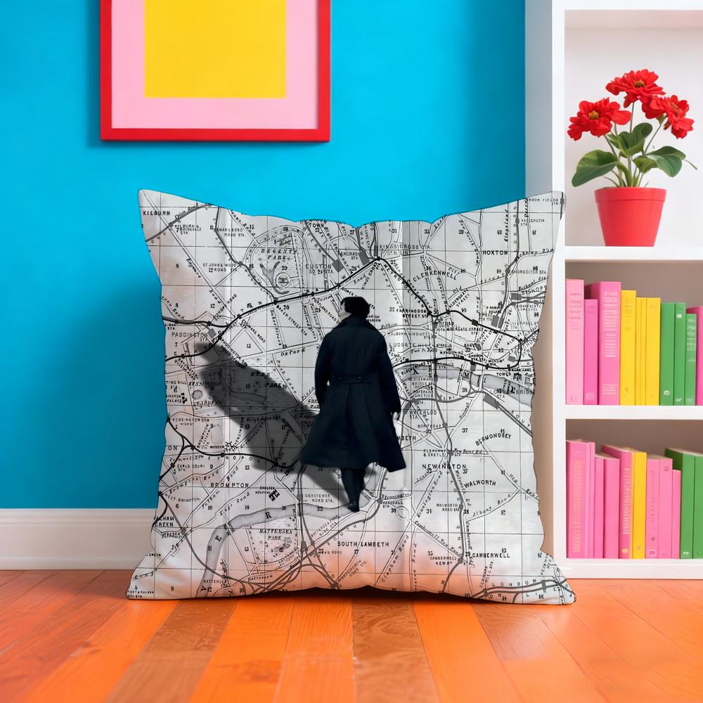 S-Sherlock H-Holmes Cushion Cover Plush Fabric Soft Double-Sided Printed Sofa Warm Winter Home Gift Pillow Case