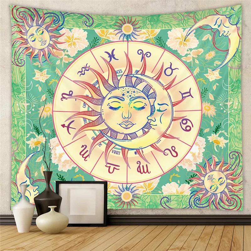 Beautiful Interior Decoration Tapestry Psychedelic Sun and Moon Mandala Flowers Home Wall