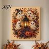 Handgemachtes Geschenk für Bastelfreunde 2 Stück Halloween Kunst mit Kunstperlen, Geisterkürbis Hexe Krähe Malerei DIY Funkelndes Perlen-Set Kit, 3D Totenkopf