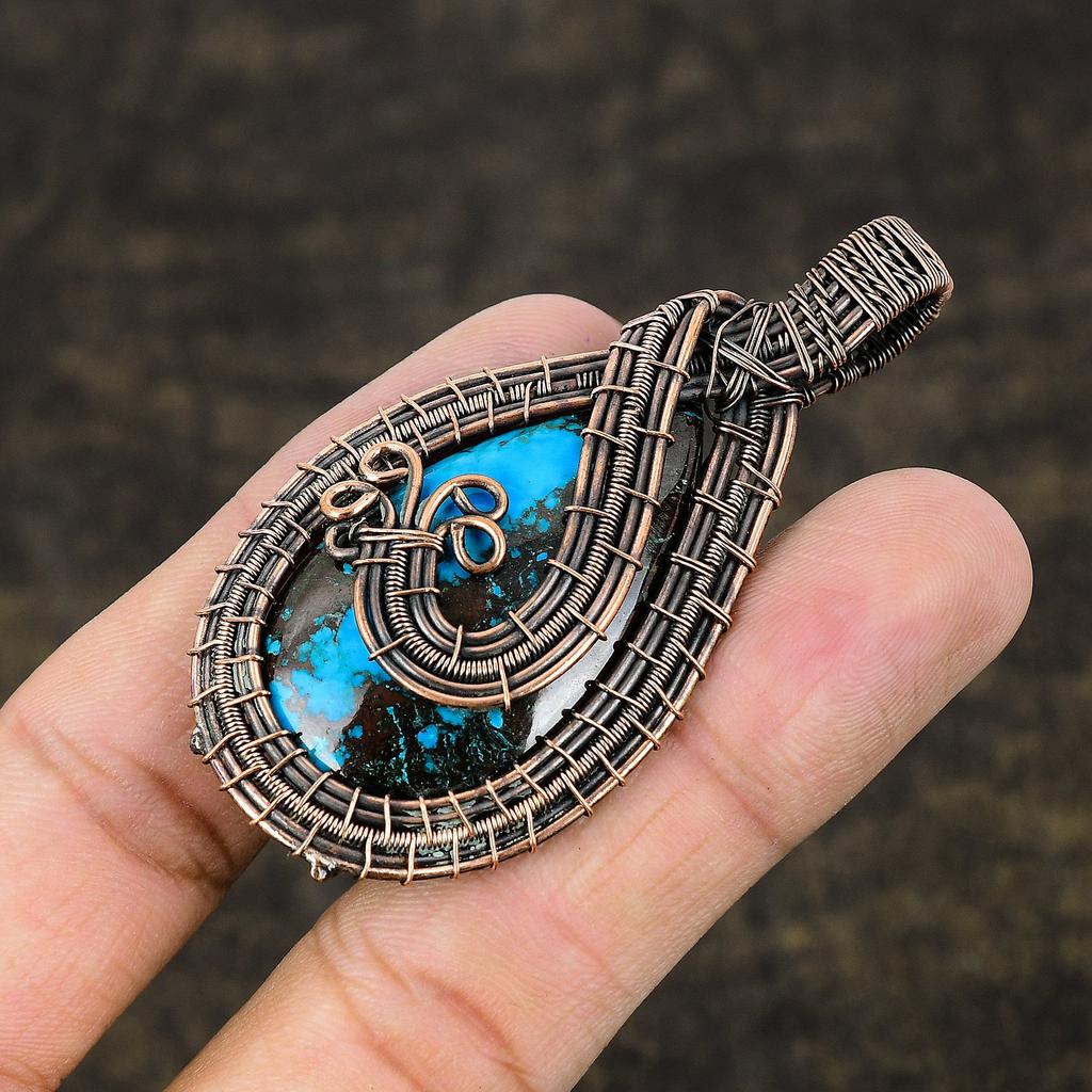 Tibetan Turquoise Handmade Copper Wire Wrap Jewelry Pendant 2.76 s3m12