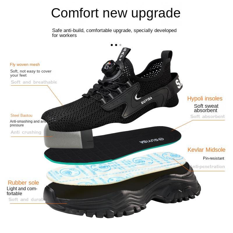 Rotating Button Labor Insurance Shoes, Smash-proof and Puncture-proof, Safety Shoes, Comfortable and Tired Feet, Work Shoes