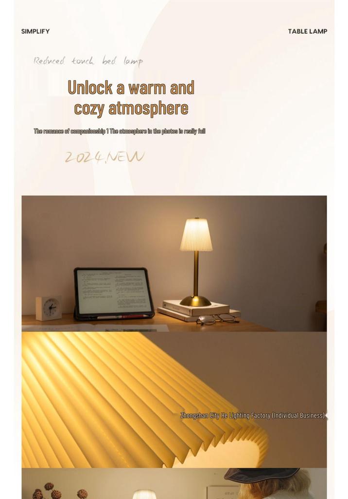 Nordic Dimmable Pleated Fabric & Metal Bedside Lamp