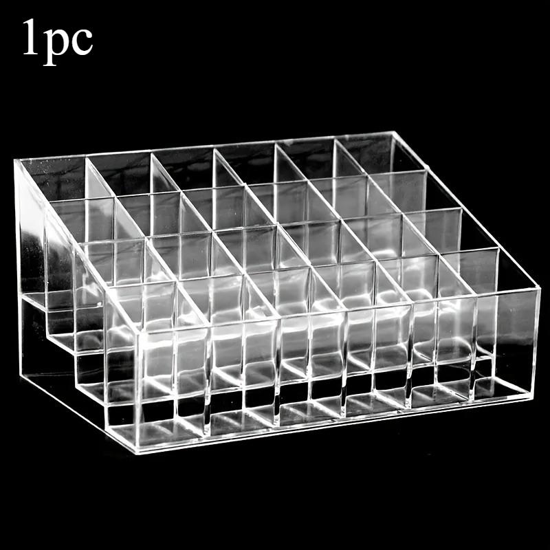 1pc Clear Acrylic Lipstick Holder 24 Compartment Makeup Organizer Box Durable Plastic Storage Cosmetics Skincare Jewelry Box 24