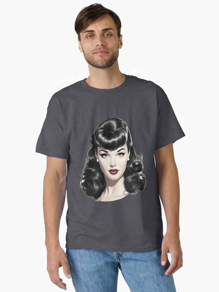 Pulp Bettie Page pinup in black and white with red lips Classic T-Shirt