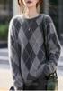 Maglione da donna di alta gamma in lana cashmere con patchwork a rombi - Girocollo, Manica lunga, Autunno/Inverno