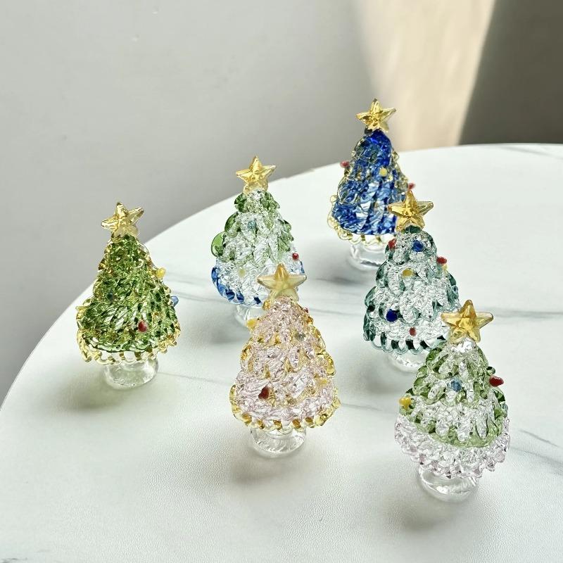 Handmade Colorful Christmas Tree Ornaments Glass Christmas Tree Decorations Christmas Tree Holiday Table DIY Decorations Gifts