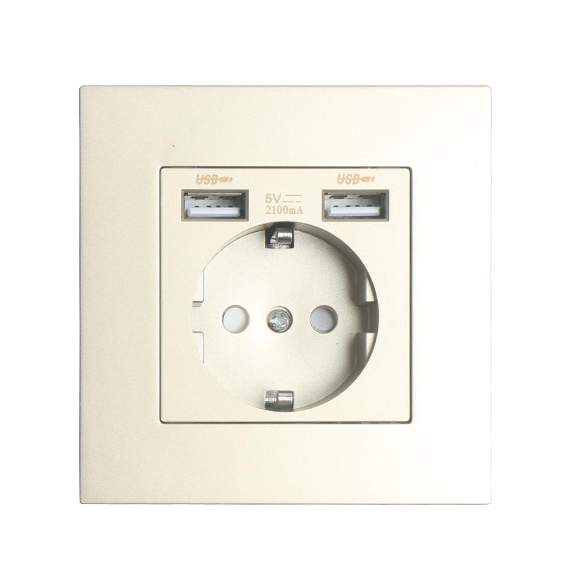 EU Standard Double USB Wall Power Socket,Electrical Socket Wall Plug with Type-c Usb Fast Charing Port 16A PC Panel Outlet 220V