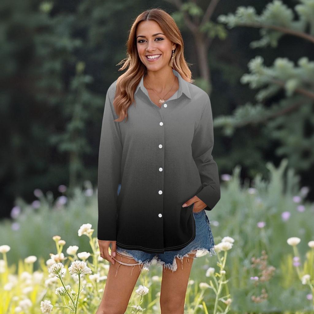 Top casual da donna alla moda a maniche lunghe con bottoni e taglio ampio