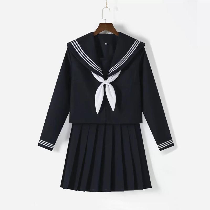 Authentic Navy & White Japanese JK Uniform Sailor Suit with Pleated Skirt