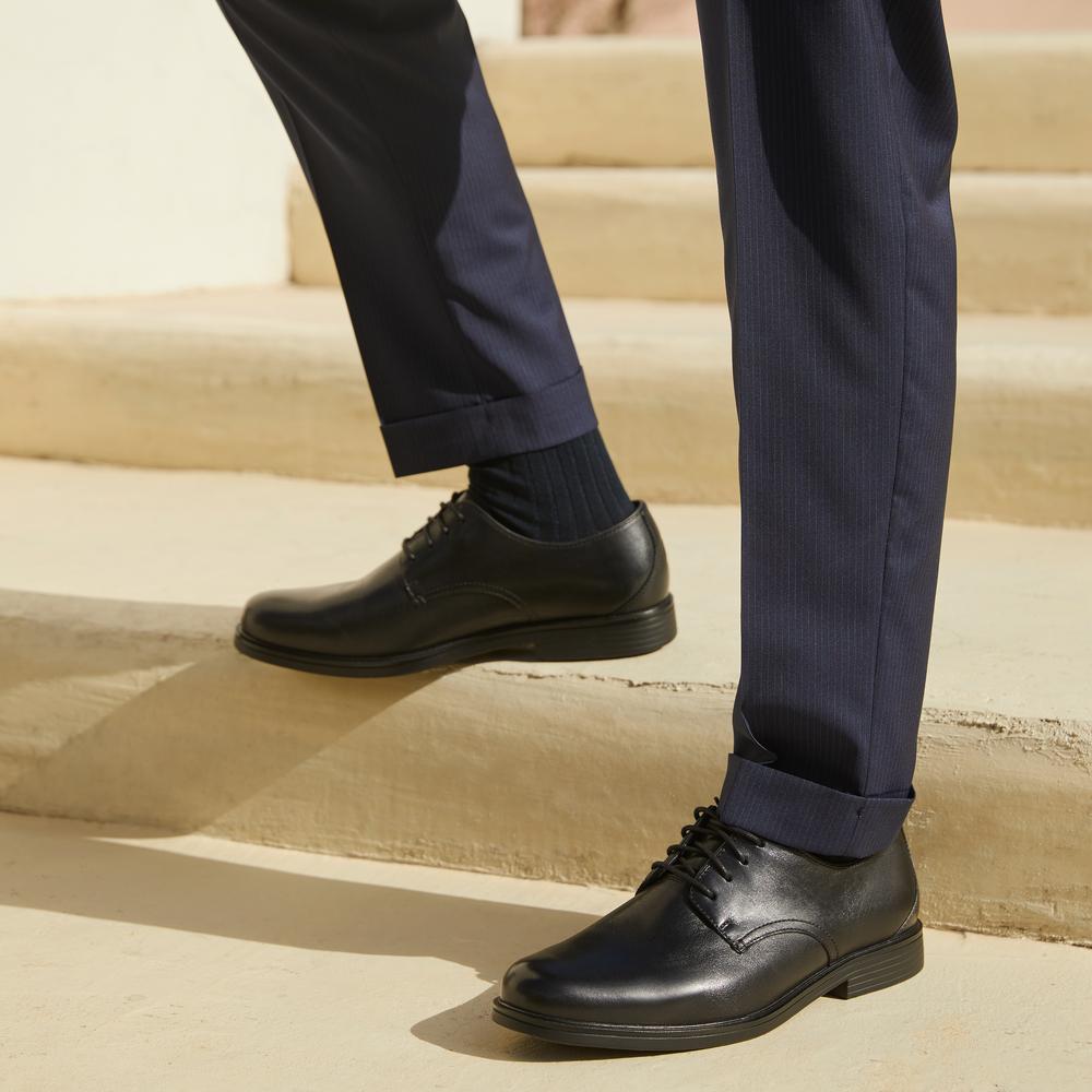 Clarks Round Toe Chunky Heel Lace-Up Versatile Height Increasing Wear-Resistant Derby Shoes Men Dress Shoes Black 261780427