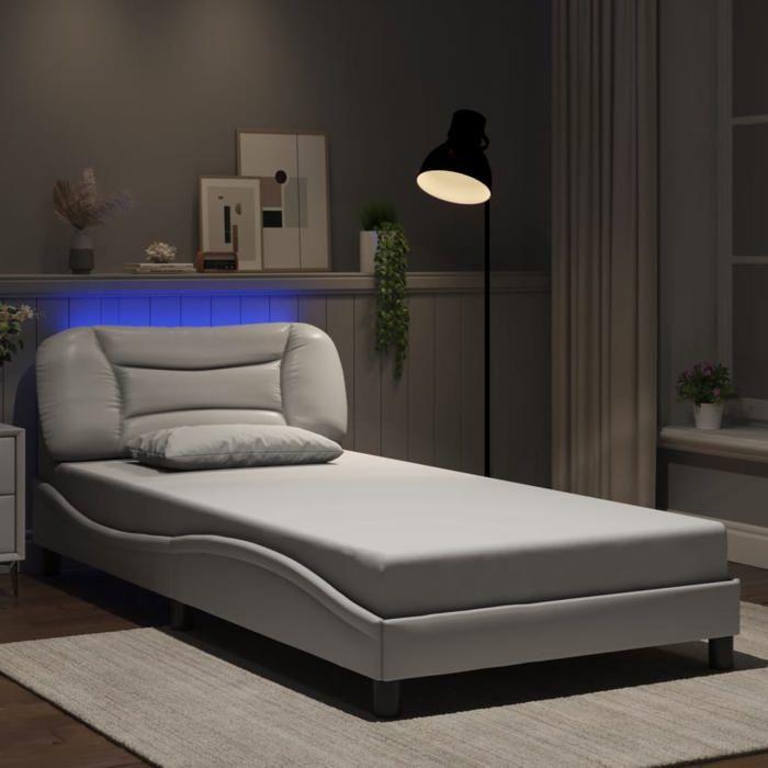 VidaXL Bed Frames with LED Lights, Upholstered Bed, Single Bed, Adult Bedroom Interior Bed, Modern, White 3213914