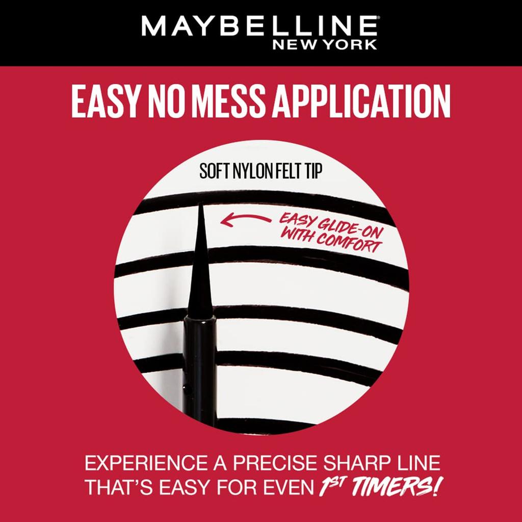 Maybelline New York 48-Hour Waterproof Eyeliner Black 2x Intense Long-Lasting Smudge-Proof Liquid Eyeliner 2.1 ml
