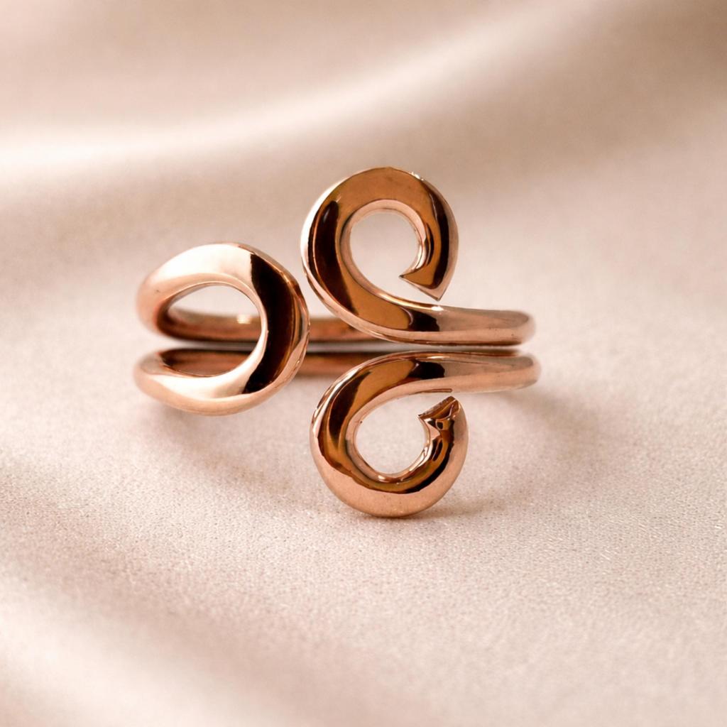 Anello a Spirale Regolabile in Rame Massiccio Puro – Fascia a Spirale Minimalista – Gioiello Statement Fatto a Mano per Donne
