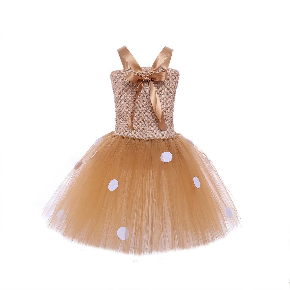 Christmas children's clothing cartoon deer mesh dress Christmas cute elk girl princess dress