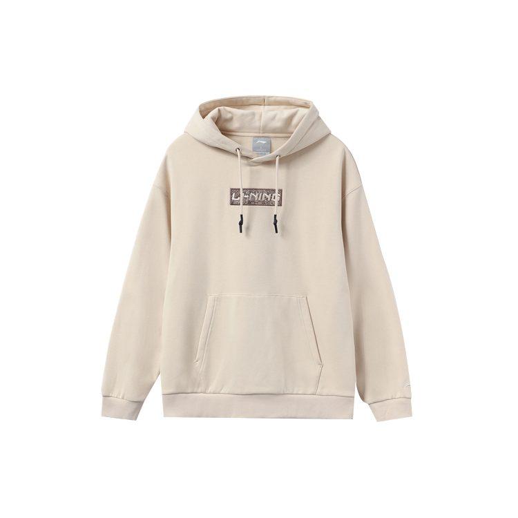Li Ning Sports Fashion Collection Embroidery Logo Loose Fit Fleece Lined Thermal Hooded Long Sleeved Sweatshirt Unisex AWDRB74-5