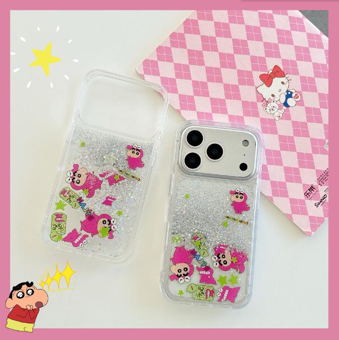 Shin-chan Pink Crayon Flowing Sand Cartoon iPhone 17 Pro Max/16/15 Pro Case