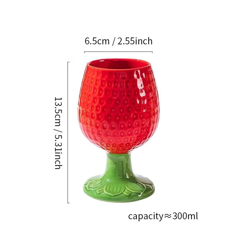 Ceramic Strawberry Embossed Wine Glass Set, Large European Style Stemware for Dining and Milk, Reusable, Insulated , Machine Washable