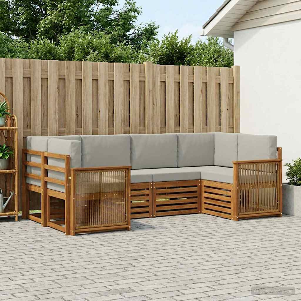 Corner Sofa Set with Cushions 5 pcs Natural and Light Grey
