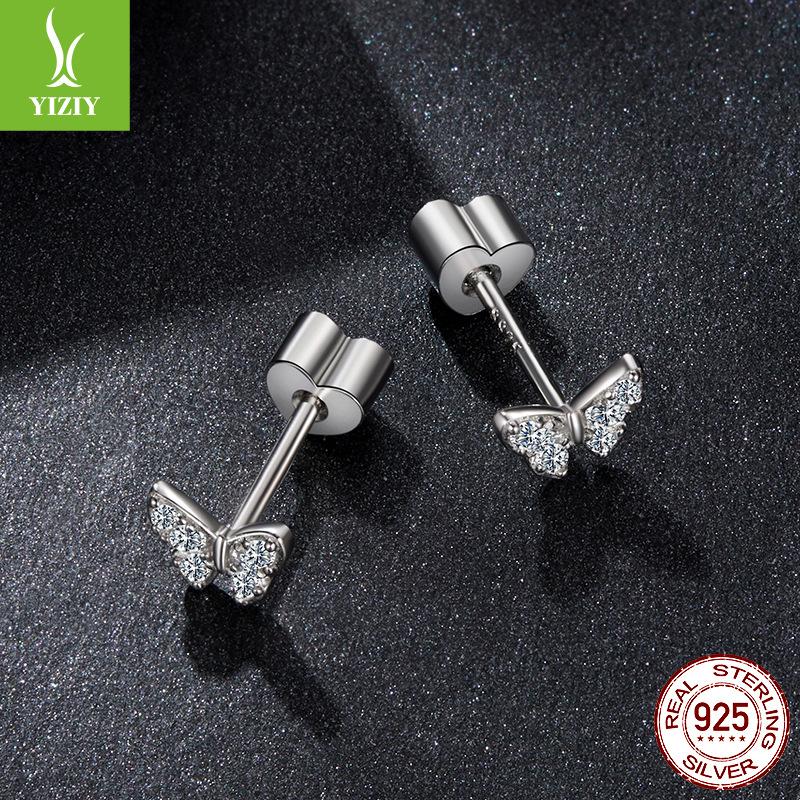 Delicate Butterfly Moissanite Stud Earrings For Women, Simple Mini S925 Silver Versatile Stud Earrings.