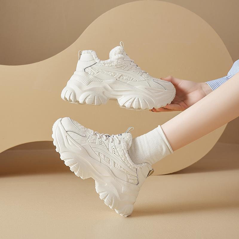 Augustine platform dad shoes women's 2025 new autumn and winter white sports lamb wool casual thickened running shoes