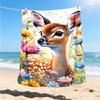 1pc Deer Floral Print Throw Blanket Polyester Fiber, Lightweight Flannel, Soft & Warm, All Season Use for Outdoor, Camping Digital Print