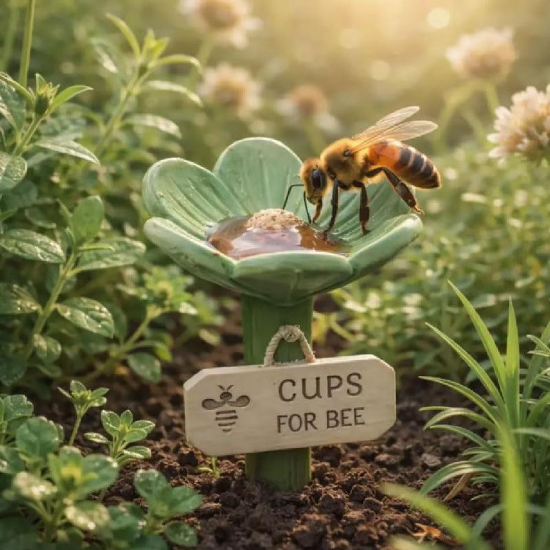 GardenJoy Flower Shaped Ceramic Bee Watering Station Outdoor Garden Yard Decorative Drinking Dish For Wild Pollinators And Bees