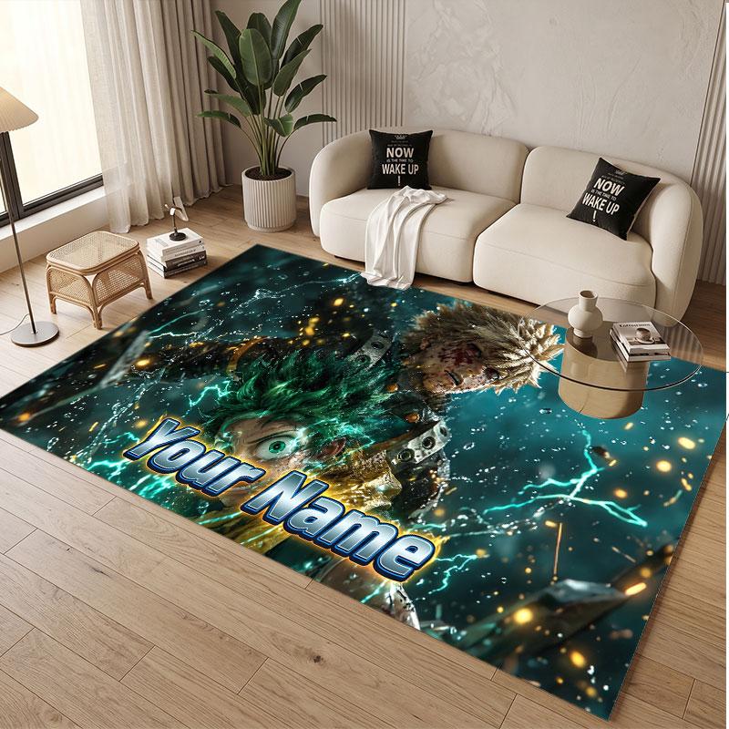 Custom Name Crystal Velvet Rug,My Hero Academia Comfortable Anti Slip Floor Mat For Room Decoration