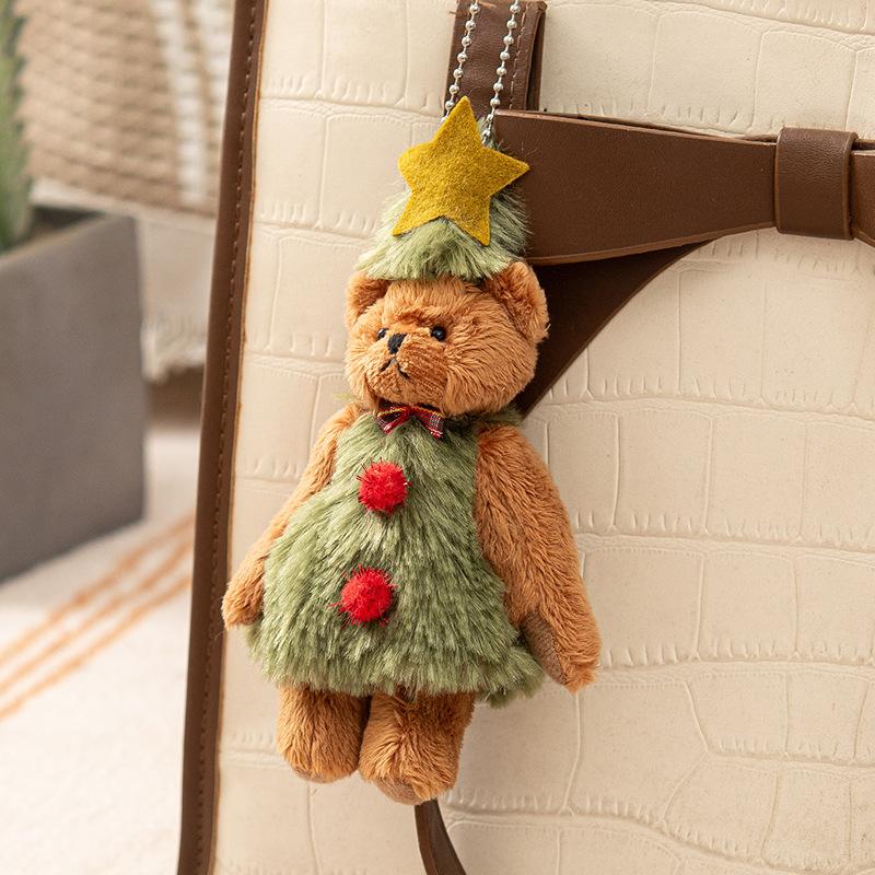 Cute Bear Xmas Bag Hanging Pendent Handmade New Year Creative Christmas Eve Party Gift Plush Bear Christmas Tree Keychain Decor