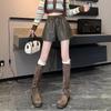 Women's Black PU Leather High Waist Wide-Leg Shorts - 2024 Autumn/Winter Collection