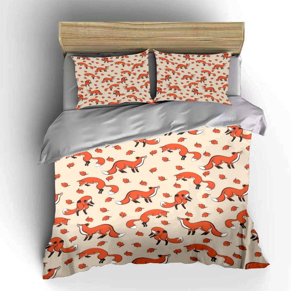 Fox Pattern Bedding Set Decor Bedding Set with 1 Duvet Cover 2 Pillowcases Single Double King Queen Gift