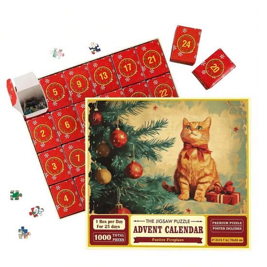 1000Pcs/Set Christmas Jigsaw Puzzle Advent Puzzle 2025 24 Days Educational Puzzle Xmas Countdown Calendar Decoration Holiday Party Gift