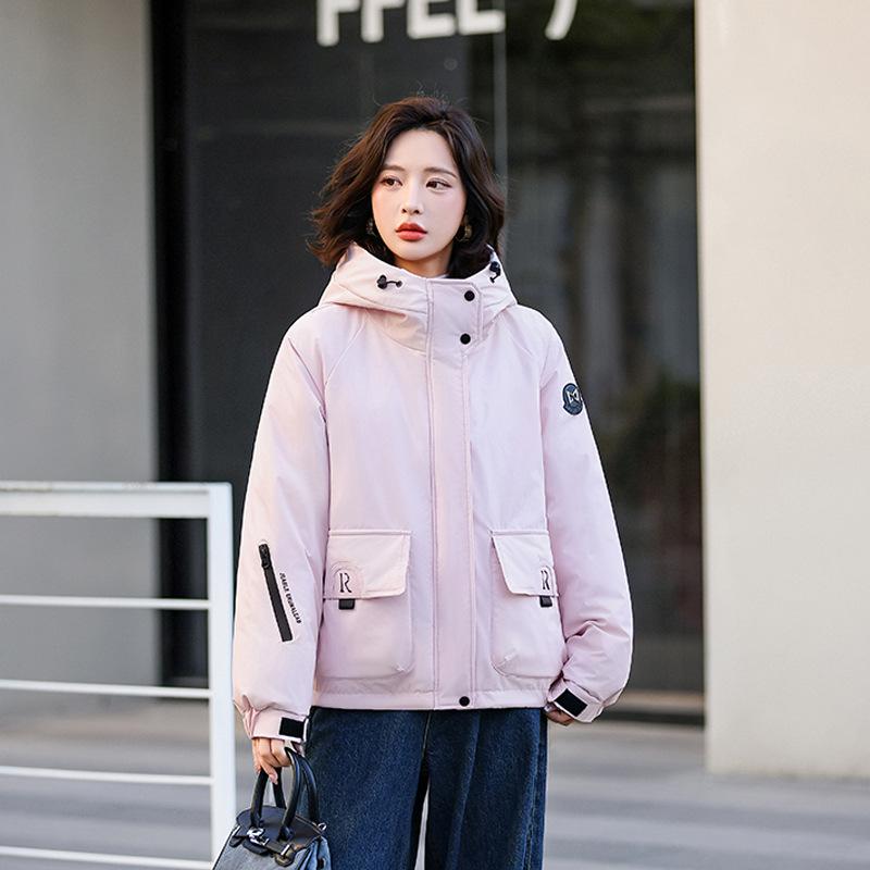 Small jacket tooling short autumn and winter Korean version new hooded jacket casual loose jacket cotton clothes