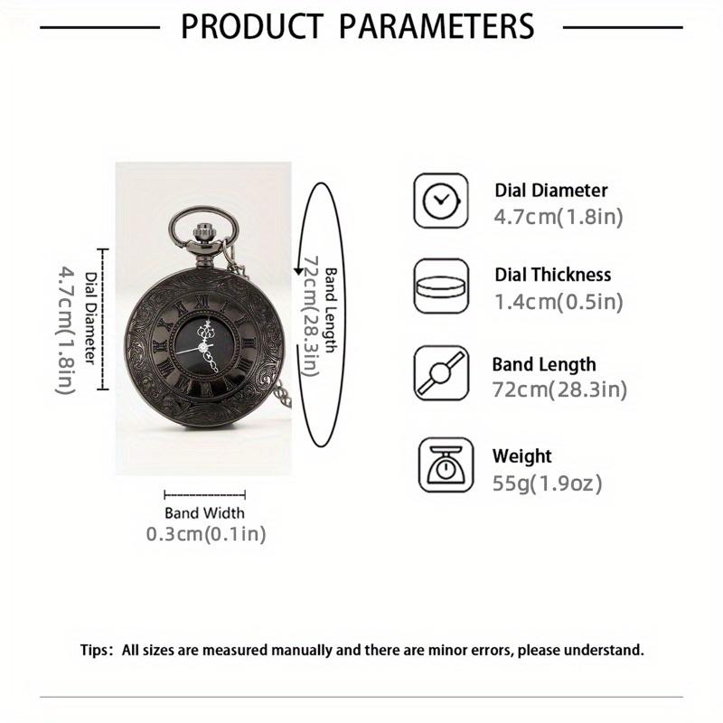 2pcs/set,Roman Numerals Quartz Pocket Watch Men Women Hollow Vintage Watch with Chain & 1PC Mens Vintage Classic Cross Necklace Pendant,ideal Gifts