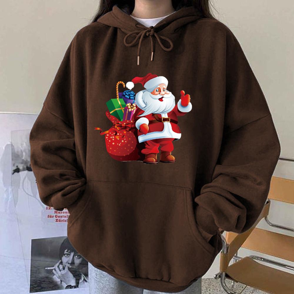 

Ladies Autumn And Winter Christmas, The New Santa Claus Carrying Christmas Gifts, The Shoulder-Length Pullover And Hooded Sweater. 5XL кофейный