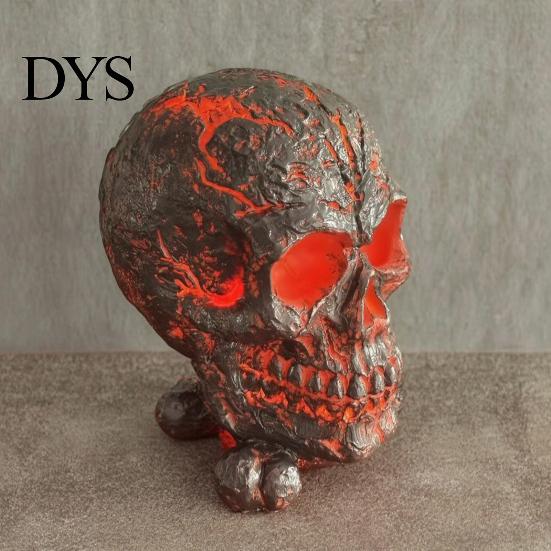 Glowing Skull Ornament USB Gothic Lamp for Halloween, Light-up Black Red Creepy Ambient Lighting Figurine, Resin Skeleton Head Statue Desk Decor