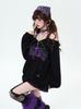 Korean Style Off-Shoulder Punk Sweater with Turn-Down Collar - Women's Autumn/Winter Ripped Knitted Top
