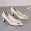 Four Seasons Black High Heels Femininity Premium Wedding Banquet Shoes Thick Heels Not Tired Leather Shoes New Single Shoes