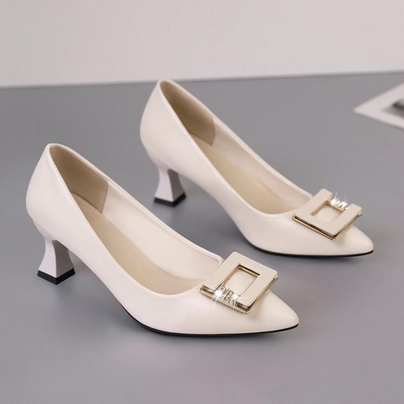 Four Seasons Black High Heels Femininity Premium Wedding Banquet Shoes Thick Heels Not Tired Leather Shoes New Single Shoes
