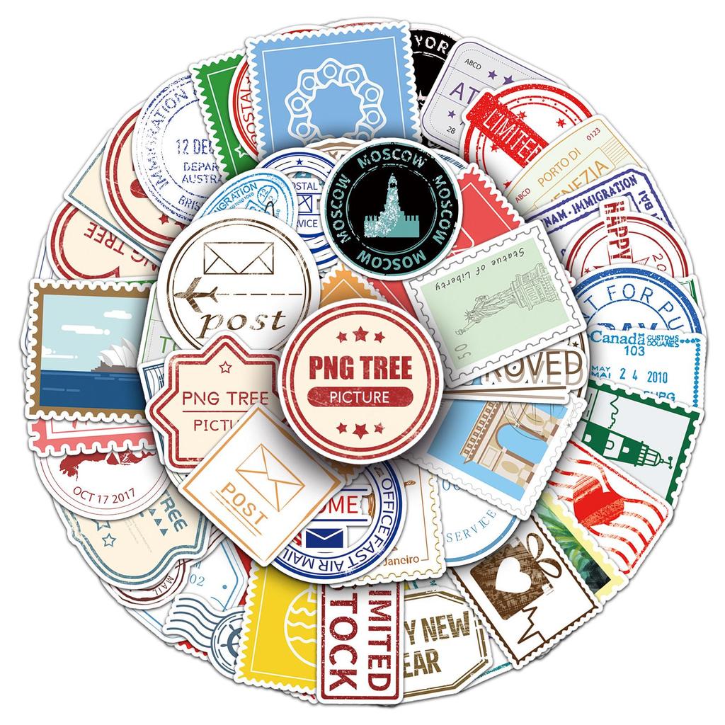 57 Retro European & American Postage Stamp Stickers for Travel & Diary DIY