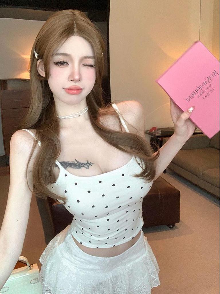 Pure & Sexy Polka Dot Backless Camisole for Women – Summer Top with Chest Pads