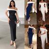 Foreign Trade European Beautiful Women's Clothing Fashion Celebrity Sexy Off-the-shoulder Bow Slim-fit Hip-wrapped Long Dress Dress Dress