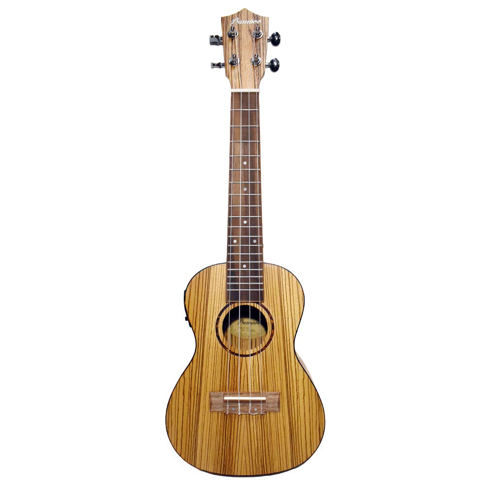 Bamboo BU-23CBQ Electric Ukulele with Built-in Tuner and Preamp, Concert Size, Zebrano Wood, Geared Tuners, and Soft Case (Official Japanese Product)