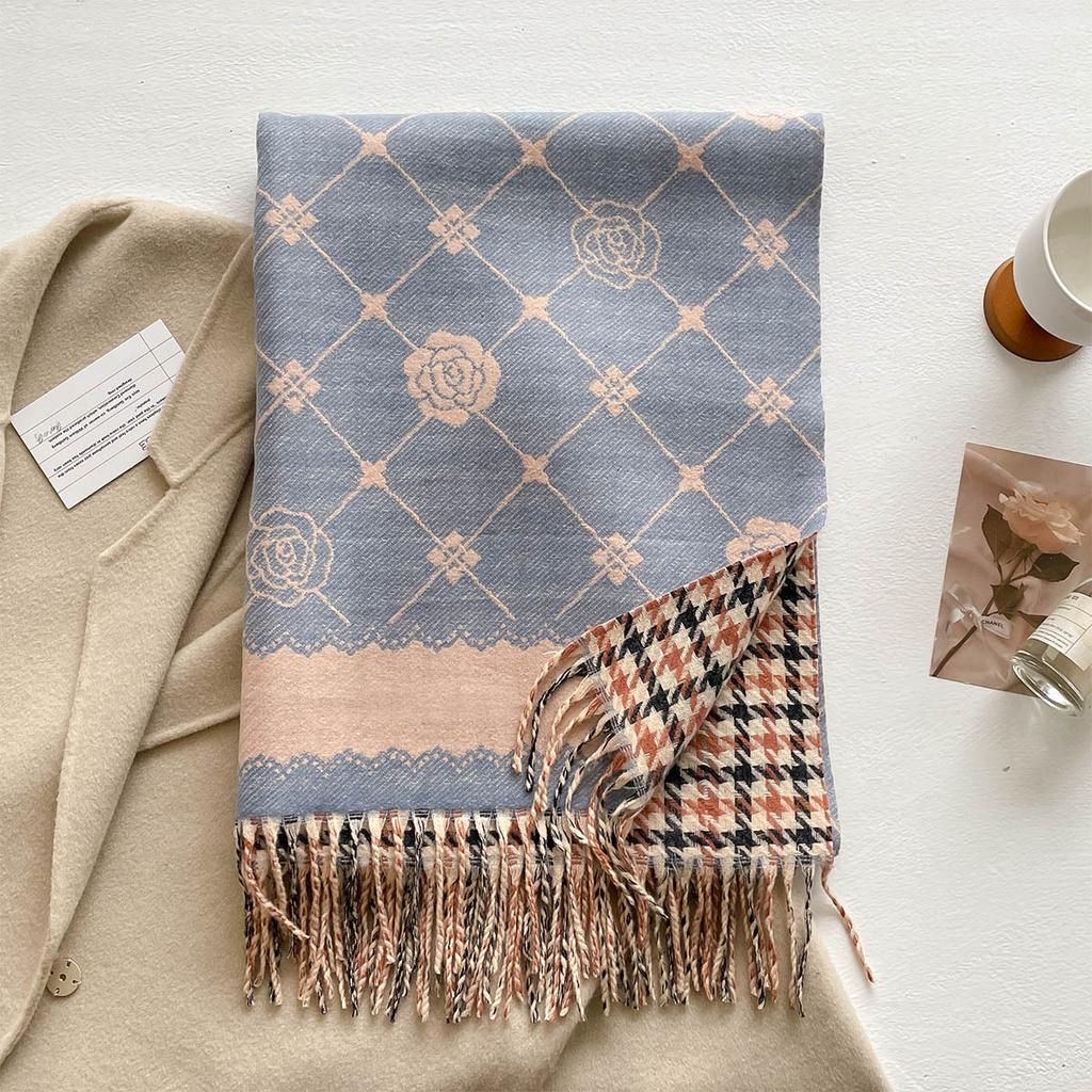 Elegant Houndstooth Scarf Imitation Cashmere Soft Warm Versatile Shawl Coldproof Windproof Blanket Scarf Two Sides Autumn Winter