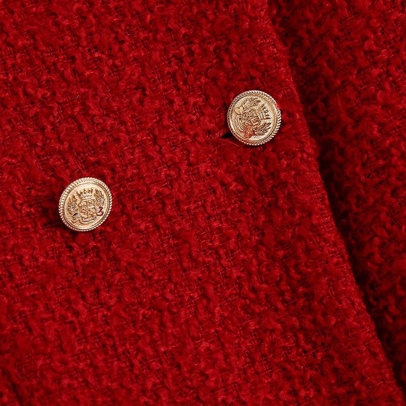 2021 Podzim/Zima Dámské Evropský a Americký Styl Texturované Kulatý Výstřih Dvouřadé Slim Sako