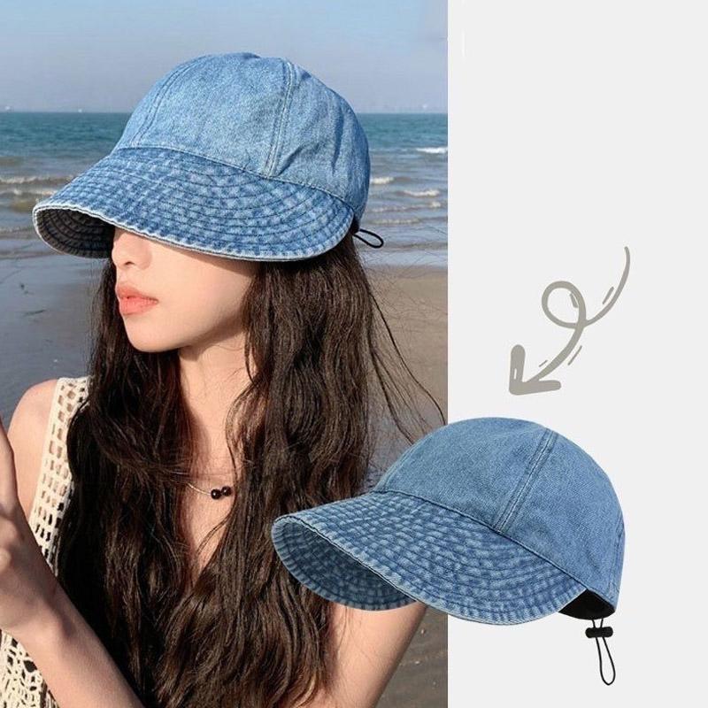 Retro Washed Denim Sun Hats For Women Fashion Wide Brim Adjustable Baseball Caps Casual Outdoor Sun Visors Hat