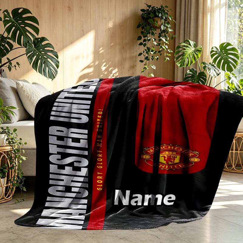 Custom Name Personalized Manchester Football F.C Print Blankets, Home Decor, Bedroom, Sofa, Camping, Couch, Gifts for Birthday Christmas