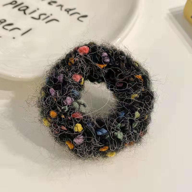 1PCS New Colored Dot Plush Hair Loop High Elastic Thick Ponytail Holder Vintage No Harm Hair Scrunchie Women Girl Hair Accessory